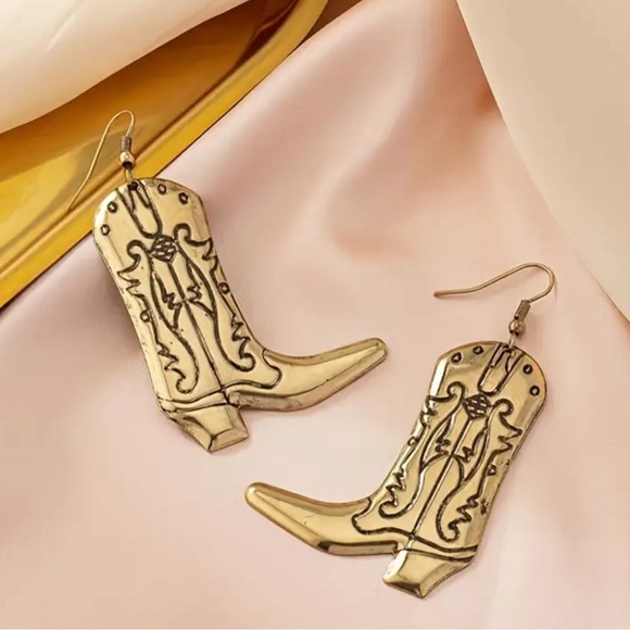 Gold Cowboy Boot Drop Earrings - Picture 4 of 7